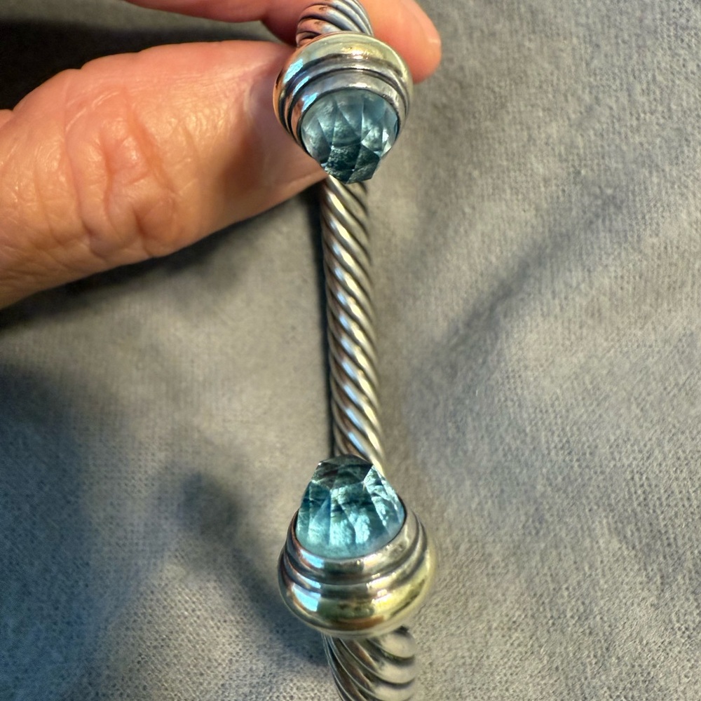 David Yurman Steling Silver Bracelet with Blue Stones - Picture 4 of 10
